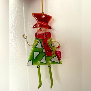 Vintage Glass Snowman Dangling Christmas Holiday Ornament-Good Condition